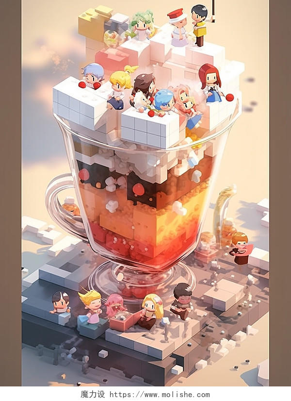 夏天果汁水果冰淇淋动漫二次元梦幻游玩插画人物场景